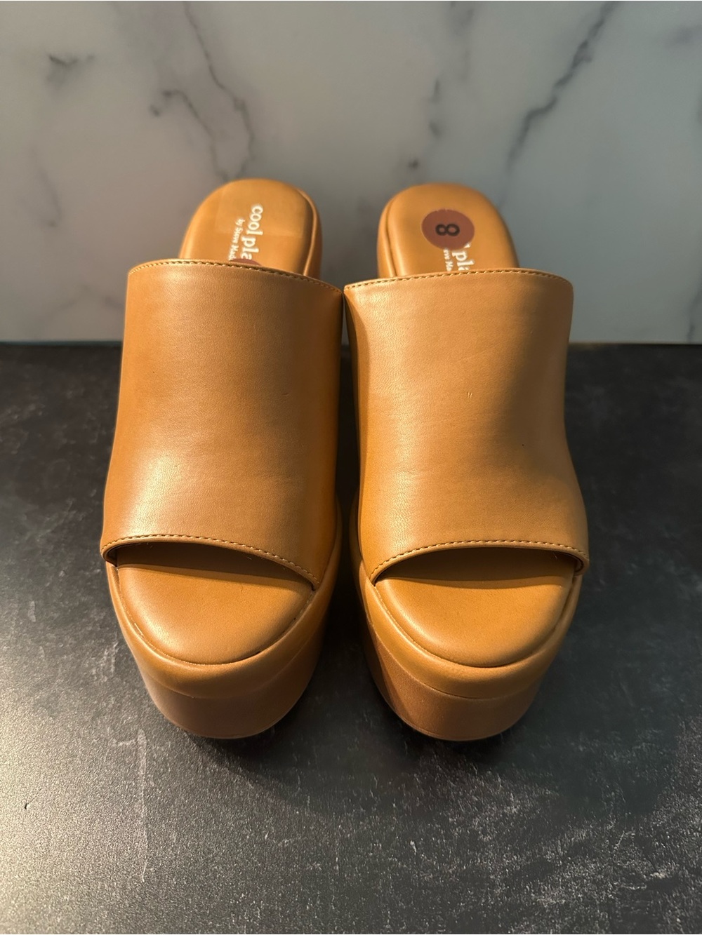 NWT Steve Madden Cognac Platform Slide Sandals